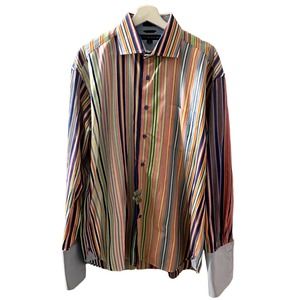 Tommy Hilfiger Men's Multicolor Striped 80s 2 Ply Fabric Long Sleeve Shirt Large